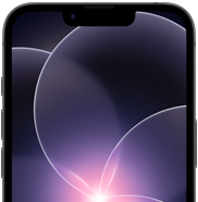 Teilansicht eines iPhone 17e in Schwarz im Hochformat, die das robuste Display mit dem Hintergrundbild einer violetten Blume im Liquid Glass Design hervorhebt
