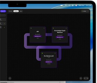 Ein MacBook Air, das Dispplay zeigt einen Workflow mit einem großen Sprachmodell auf WebAI