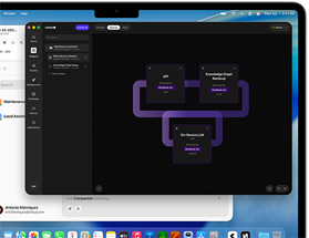 Ein MacBook Air, das Dispplay zeigt einen Workflow mit einem großen Sprachmodell auf WebAI