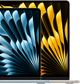 Zwei MacBook Air Laptops zeigen die Größenrelationen der Displays: 13.6" und 15.3", diagonal gemessen